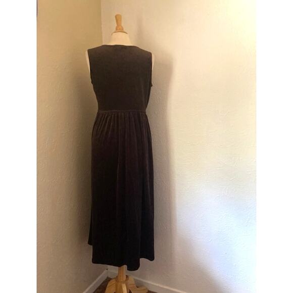 Vintage 90's Brown VELVET Dress - Studio Ease - Sleeveless Brown Maxi Dress - M - Picture 7 of 8